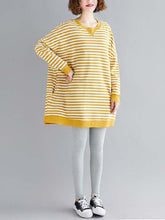 Loose Yellow And White Stripe Sweatshirt Dress